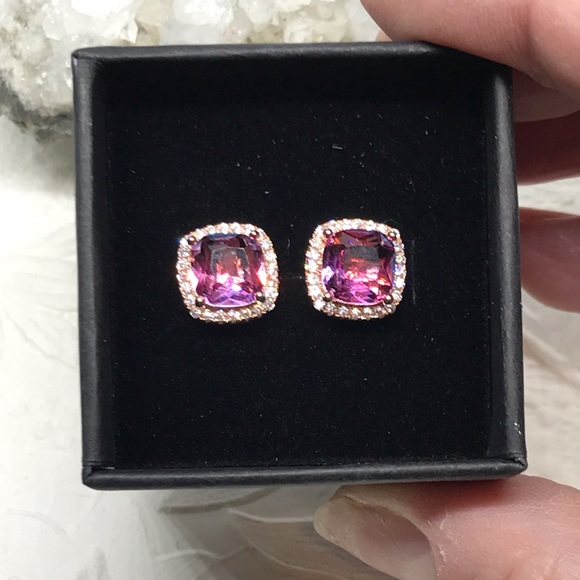 NEW Rose Gold 925 Purple Mystic Topaz halo earring - Picture 6 of 6